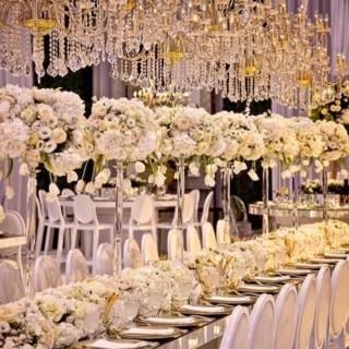 flower decoration on dining tables
